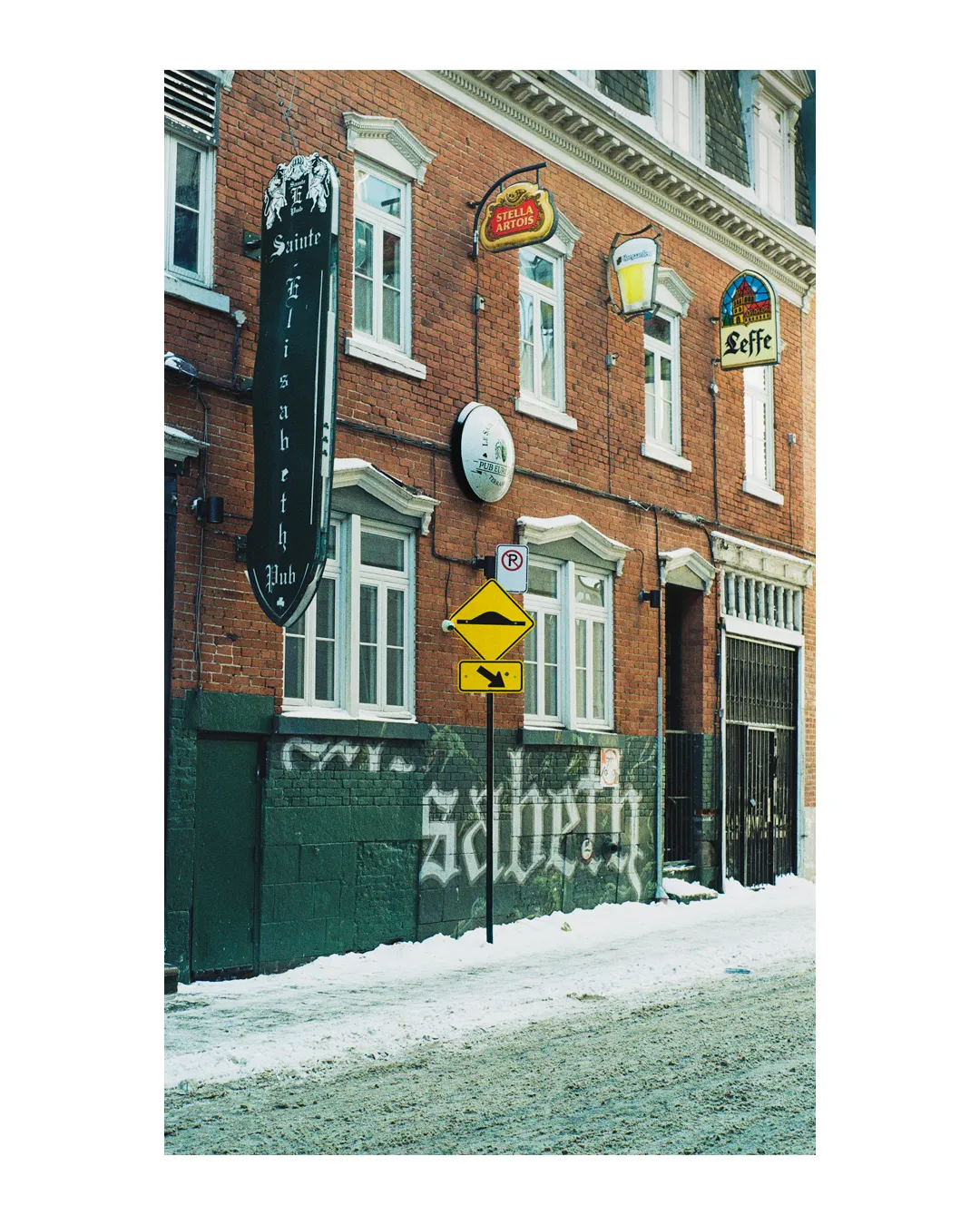 yellow sign on the road